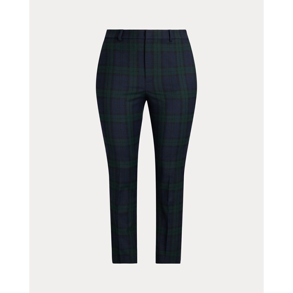 New Lauren Ralph Lauren Women's Plaid Satin-Stripe Twill Cropped , Green/Navy,Si